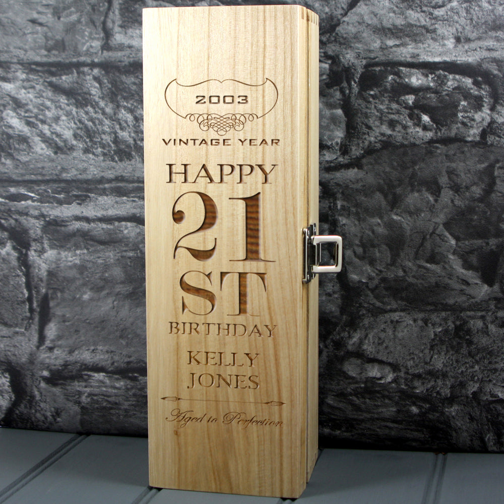 Happy 21st Birthday Single Wood Box