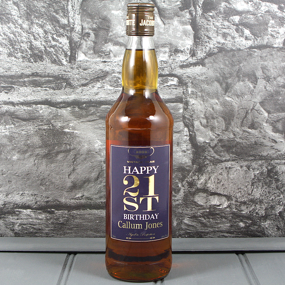 Happy 21st Birthday Single Bottle With A Personalised Label Printed