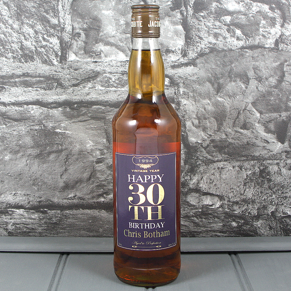 Happy 30th Birthday Single Bottle With A Personalised Label Printed