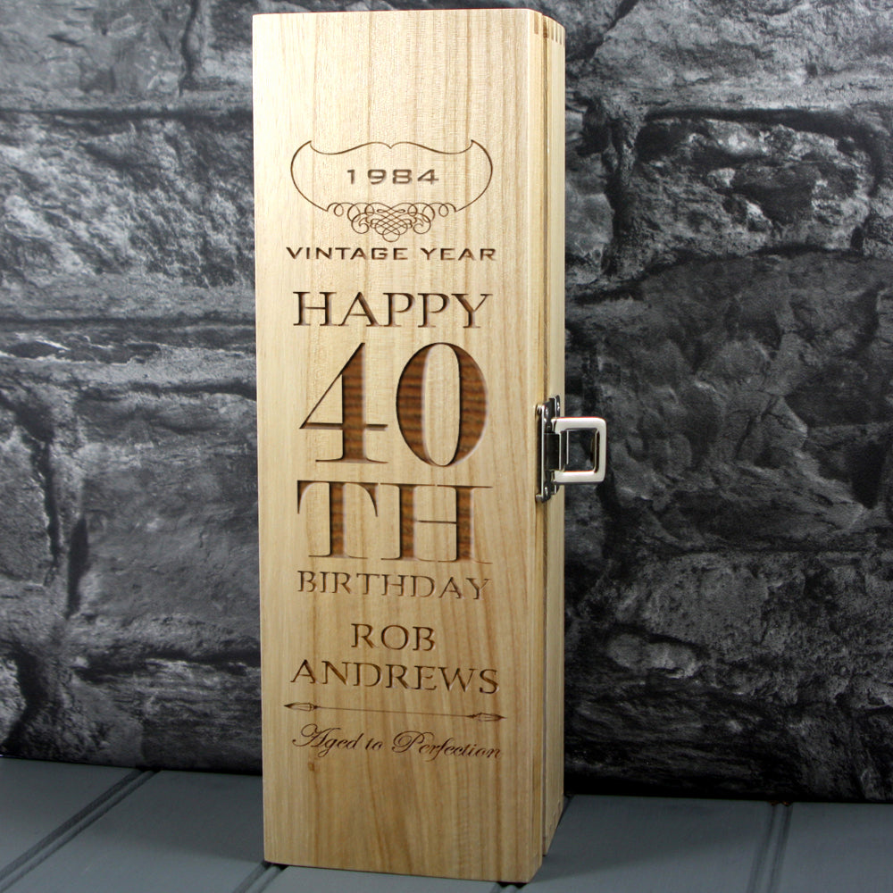 Happy 40th Birthday Single Wood Box