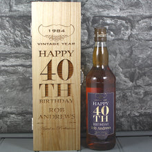 Load image into Gallery viewer, Happy 40th Birthday Single Wooden Box and Personalised Whisky Bottle
