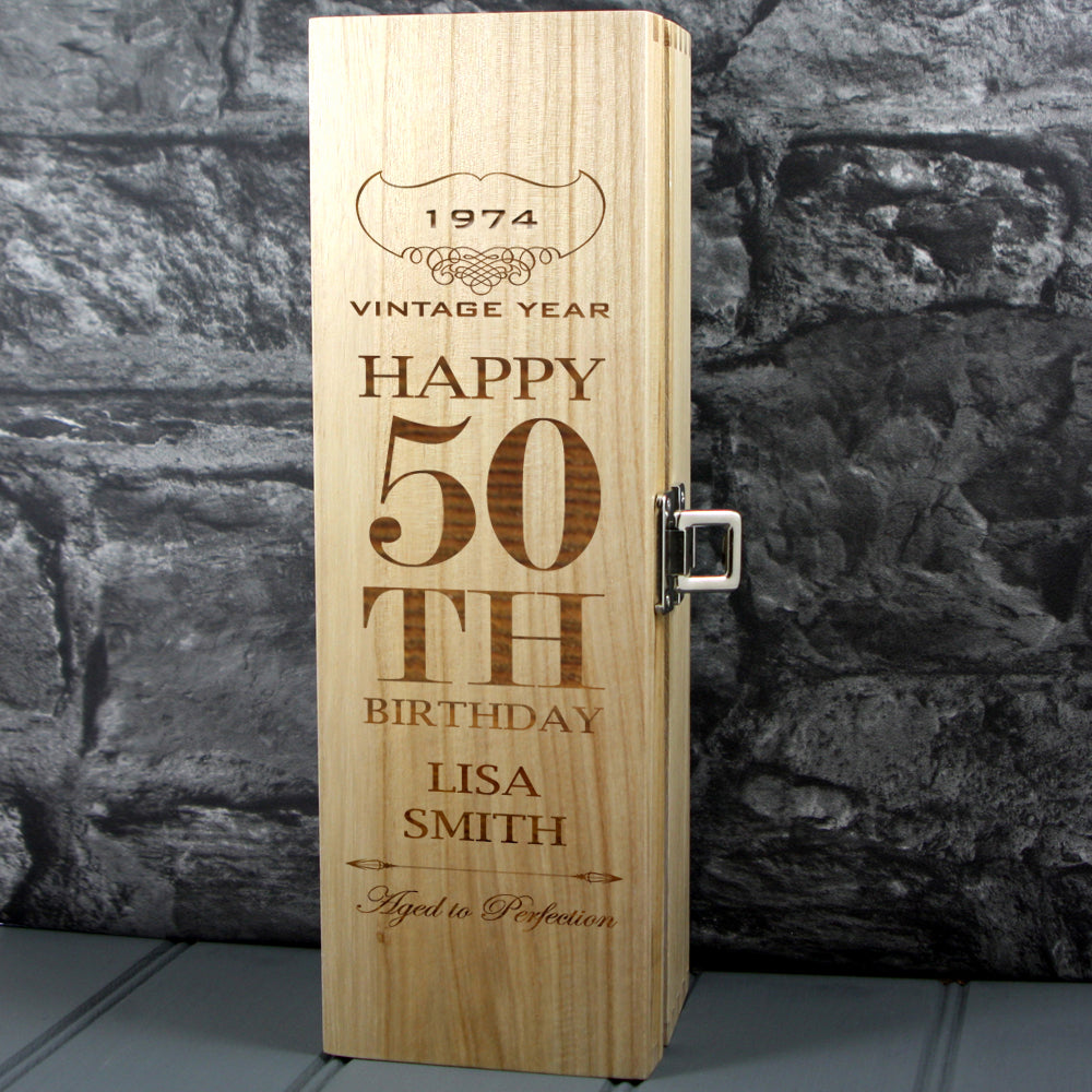 Happy 50th Birthday Single Wood Box