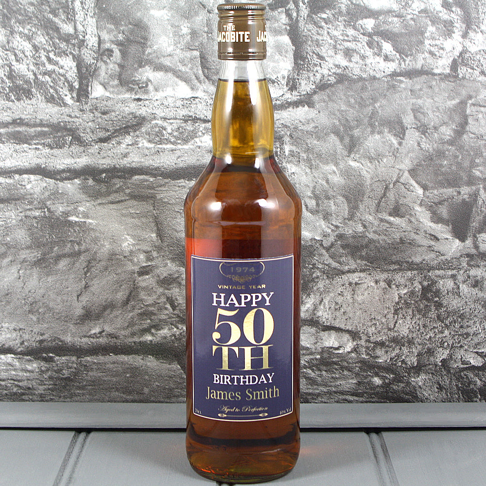 Happy 50th Birthday Single Bottle With A Personalised Label Printed