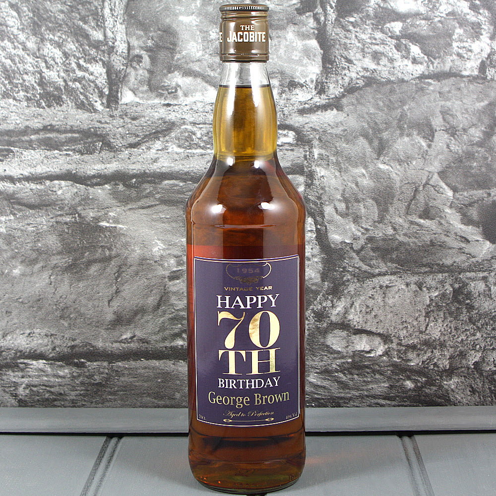 Happy 70th Birthday Single Bottle With A Personalised Label Printed