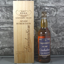 Load image into Gallery viewer, Graduation Single Wooden Box and Personalised Whisky Bottle
