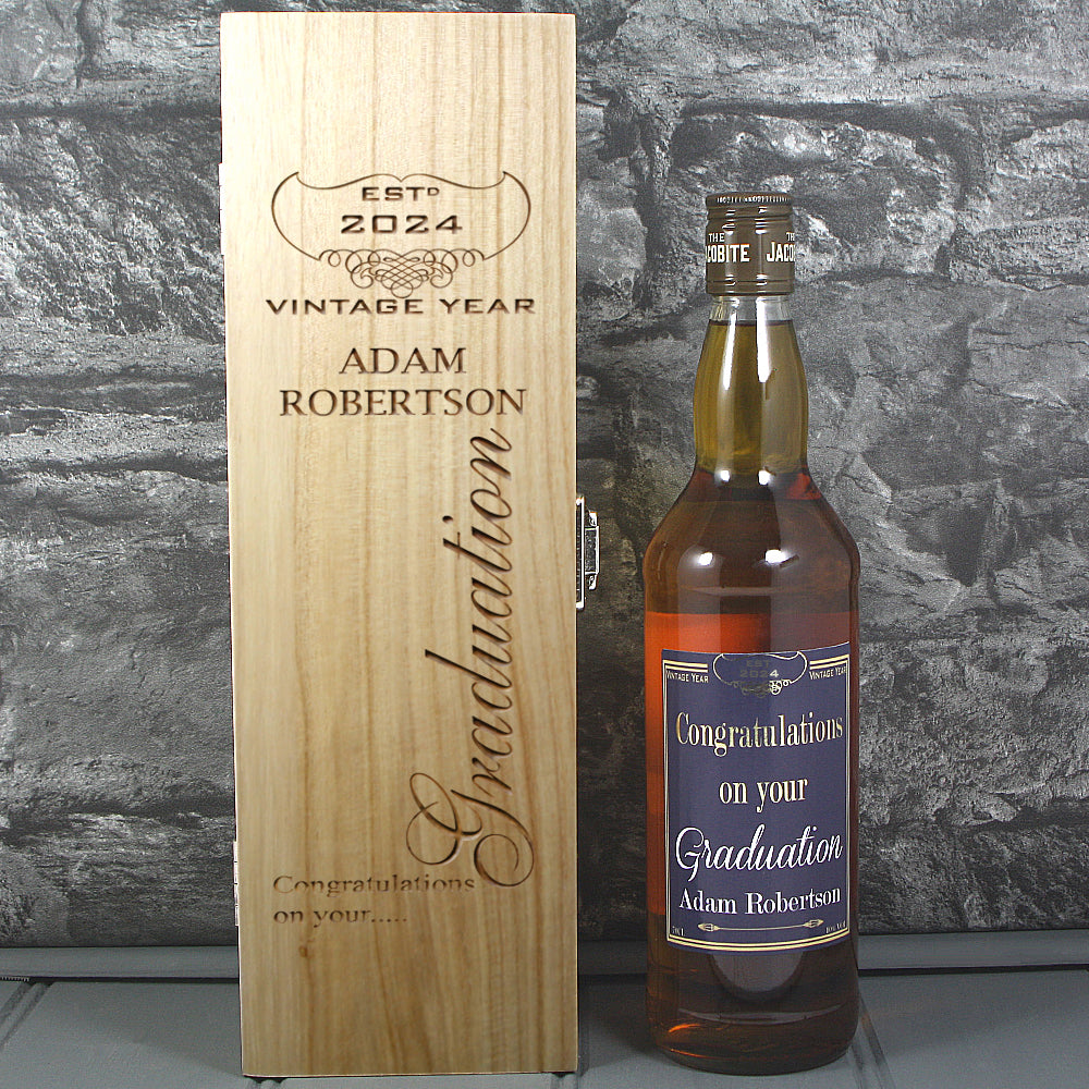 Graduation Single Wooden Box and Personalised Whisky Bottle