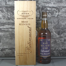 Load image into Gallery viewer, Retirement Single Wooden Box and Personalised Whisky Bottle
