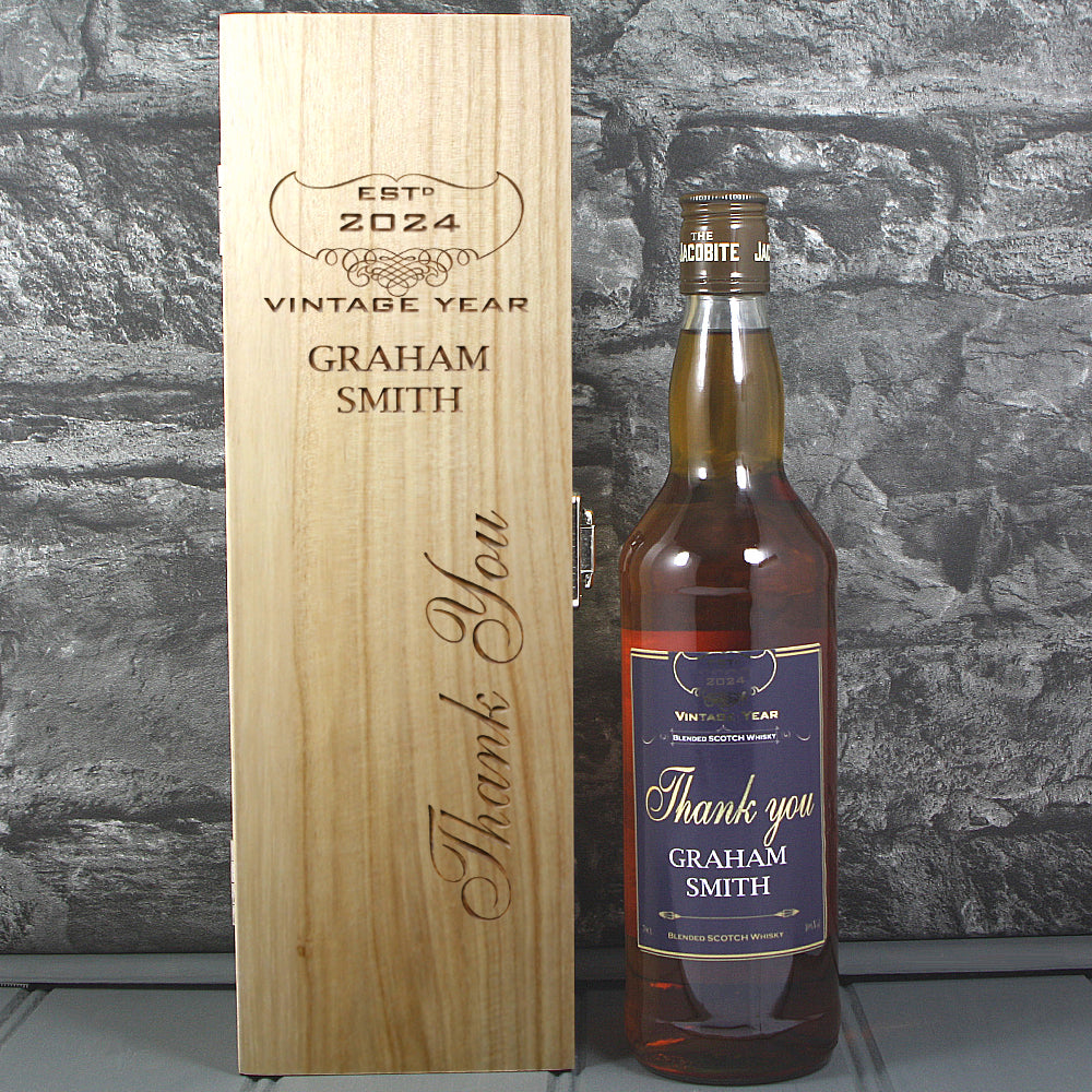Thank You Single Wooden Box and Personalised Whisky Bottle