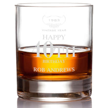 Load image into Gallery viewer, Happy 40th Birthday Single Bottle With A Printed Label, Lasered Wooden Box And 2 Whisky Tumblers
