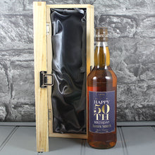 Load image into Gallery viewer, Happy 50th Birthday Single Wooden Box and Personalised Whisky Bottle
