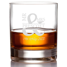 Load image into Gallery viewer, Anniversary Single Bottle With A Printed Label, Lasered Wooden Box And 2 Whisky Tumblers

