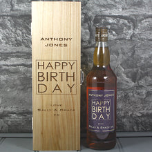 Load image into Gallery viewer, Happy Birthday Single Wooden Box and Personalised Whisky Bottle

