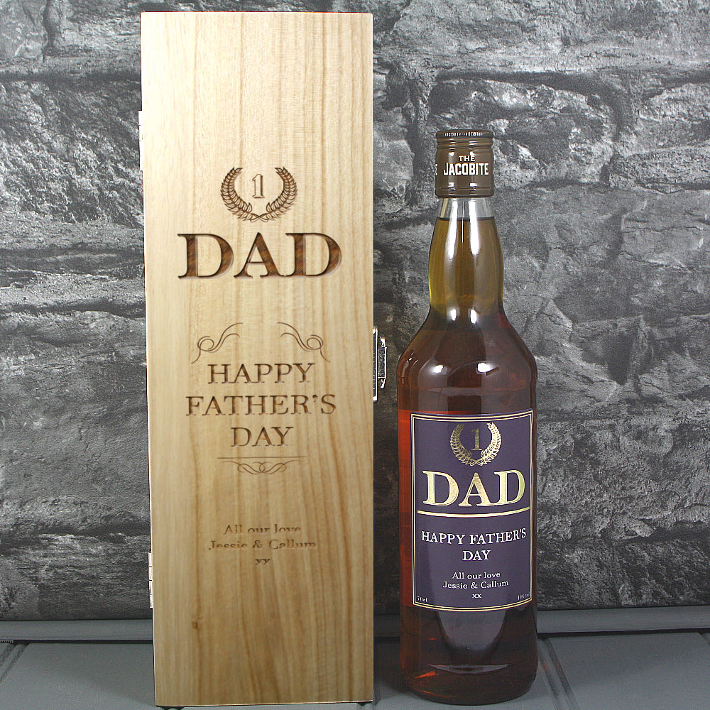 Fathers Day Single Wooden Box and Personalised Whisky Bottle