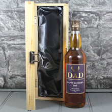 Load image into Gallery viewer, Fathers Day Single Wooden Box and Personalised Whisky Bottle
