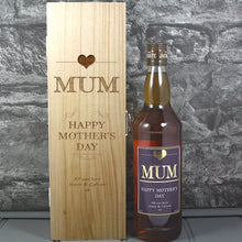 Load image into Gallery viewer, Mothers Day Single Wooden Box and Personalised Whisky Bottle
